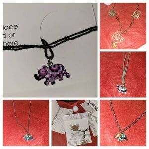 3 Vintage colorful African Elephant necklace gift